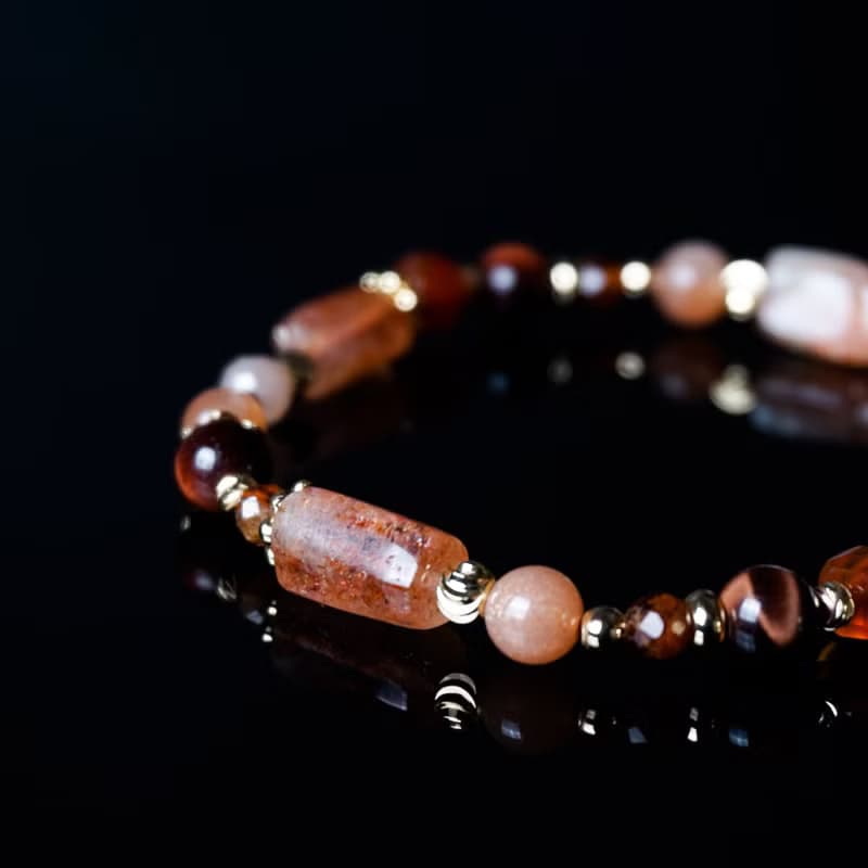火焰灣 // 太陽石紅虎眼石橙月光石橙石榴石 手鍊 // 自信 勇氣