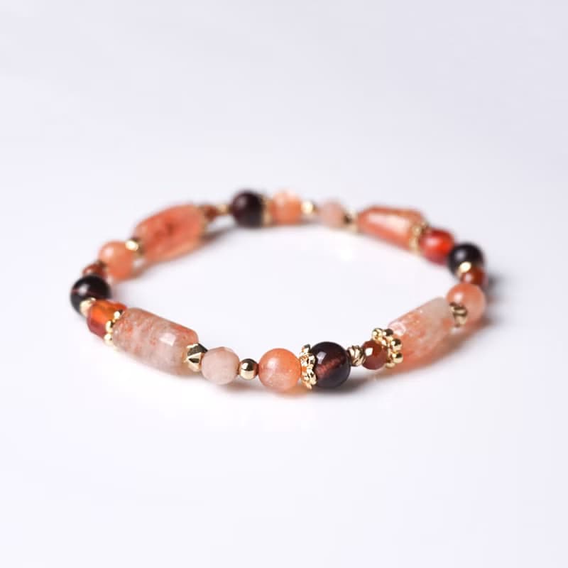 火焰灣 // 太陽石紅虎眼石橙月光石橙石榴石 手鍊 // 自信 勇氣