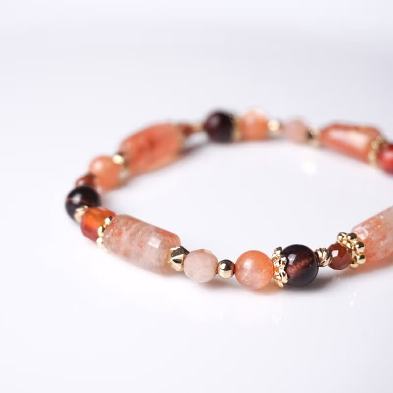 火焰灣 // 太陽石紅虎眼石橙月光石橙石榴石 手鍊 // 自信 勇氣