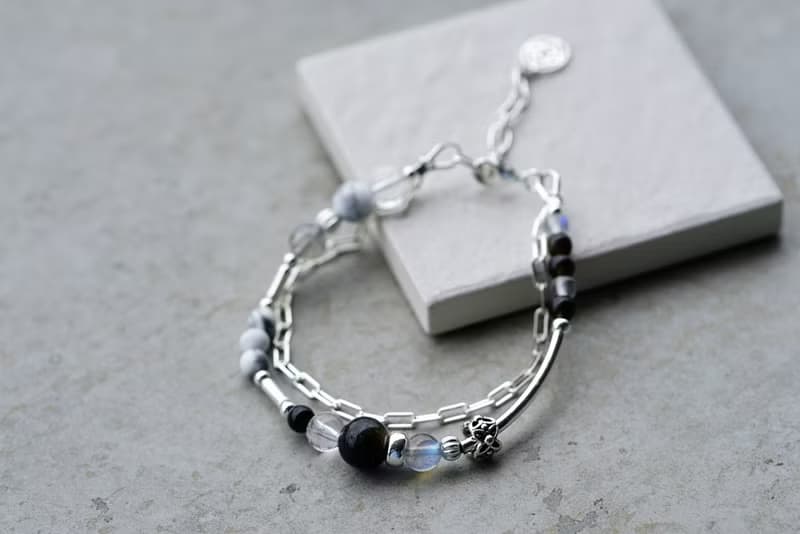 地殼 - 黑曜石 拉長石 白水晶 白紋石 925純銀 雙鍊手鍊