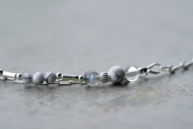 地殼 - 黑曜石 拉長石 白水晶 白紋石 925純銀 雙鍊手鍊