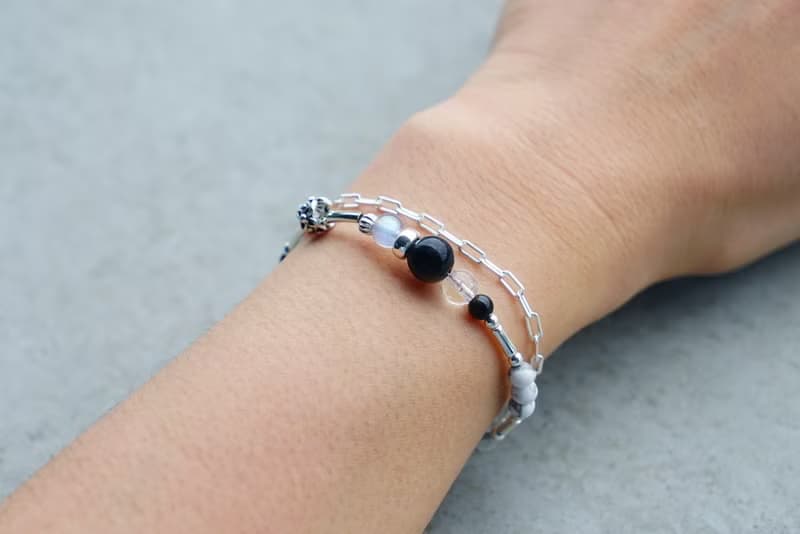 地殼 - 黑曜石 拉長石 白水晶 白紋石 925純銀 雙鍊手鍊