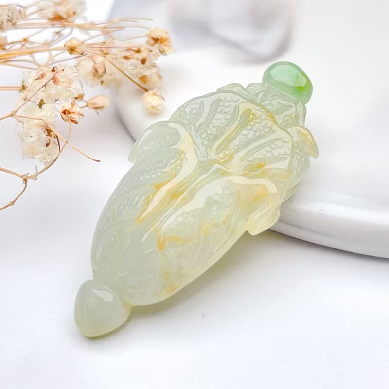 冰種三彩翡翠巧雕白菜項鍊 | 天然緬甸玉A貨翡翠 | 送禮
