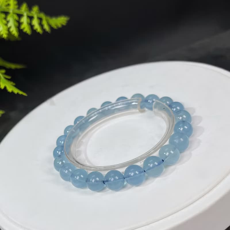 冰透海藍寶手串 8.5mm 藍色寶石素串手鏈 水晶手環 水晶手珠 療愈