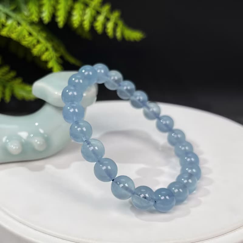 冰透海藍寶手串 8.5mm 藍色寶石素串手鏈 水晶手環 水晶手珠 療愈