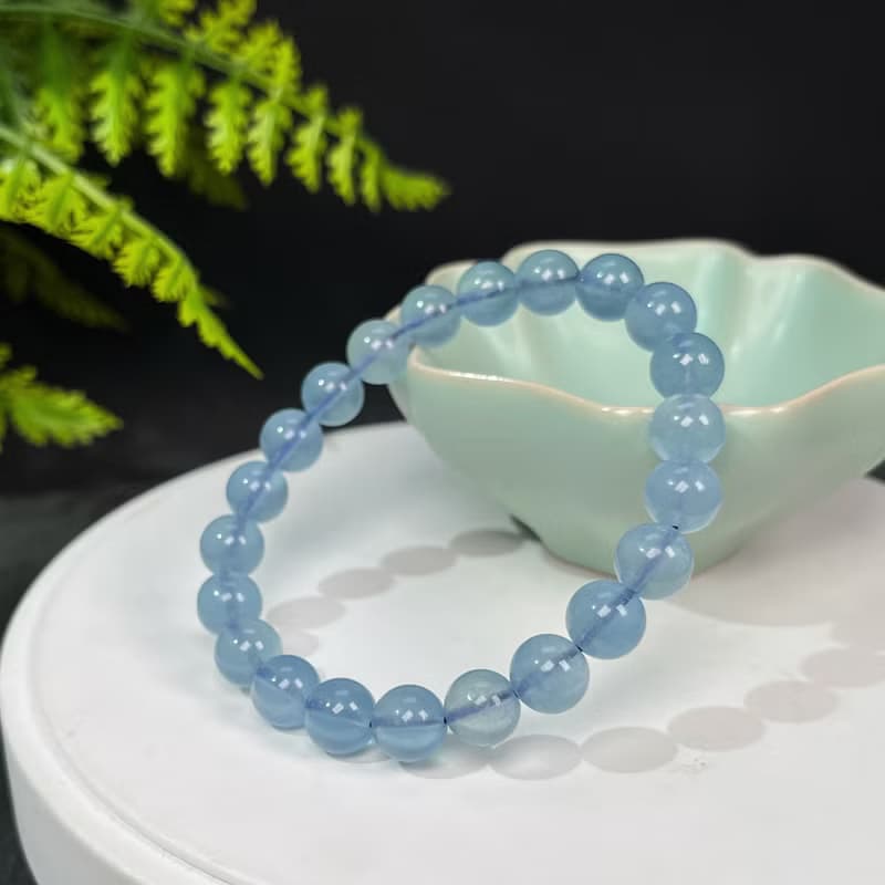 冰透海藍寶手串 8.5mm 藍色寶石素串手鏈 水晶手環 水晶手珠 療愈