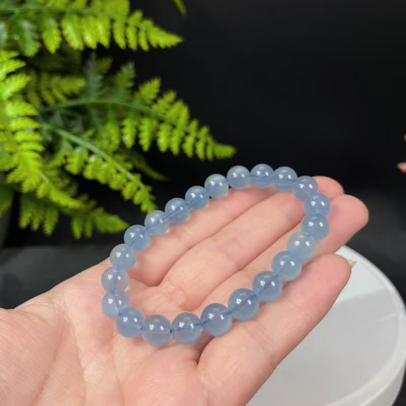 冰透海藍寶手串 8.5mm 藍色寶石素串手鏈 水晶手環 水晶手珠 療愈