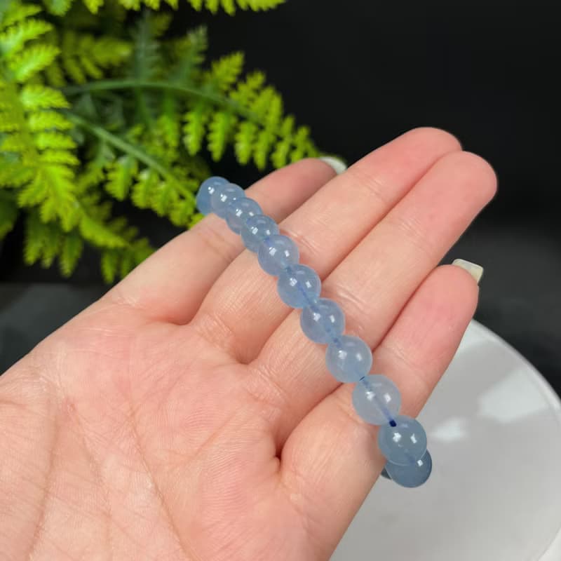 冰透海藍寶手串 8.5mm 藍色寶石素串手鏈 水晶手環 水晶手珠 療愈