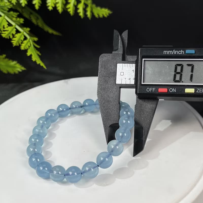 冰透海藍寶手串 8.5mm 藍色寶石素串手鏈 水晶手環 水晶手珠 療愈