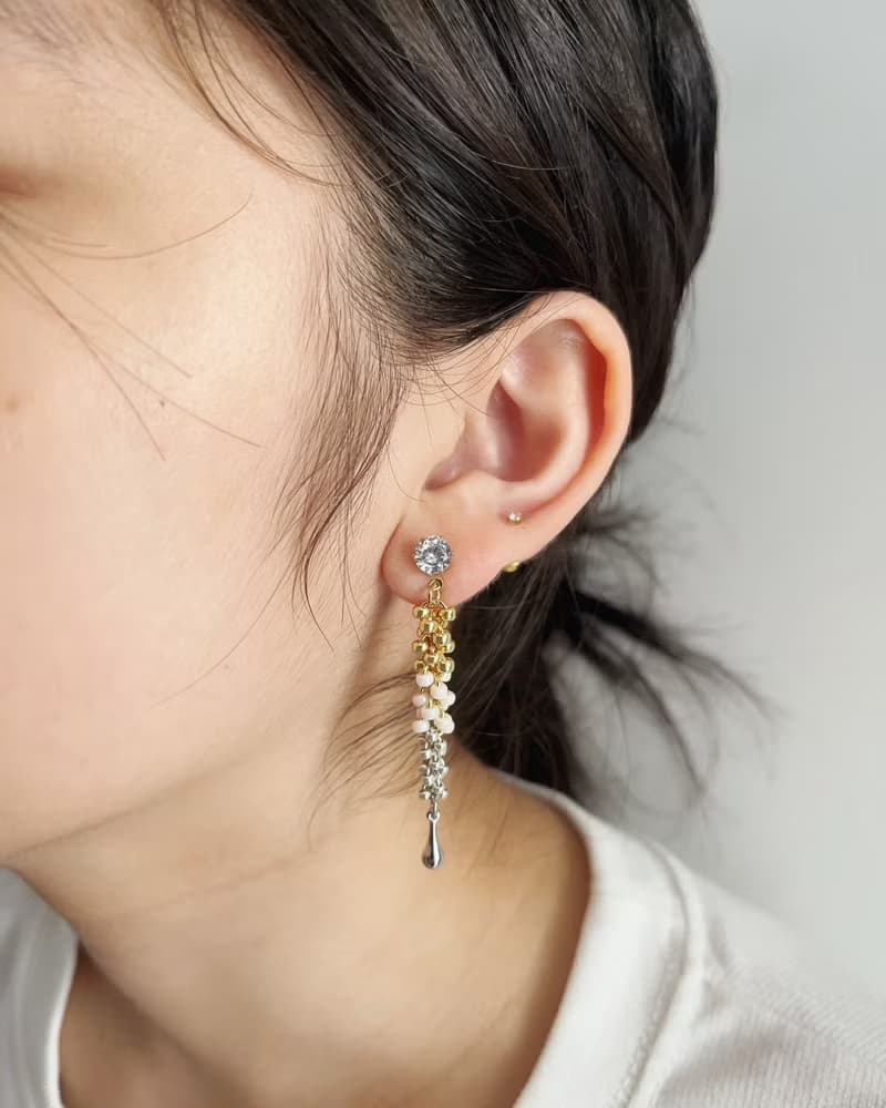 舞曲 手工耳環(#04)  水鑽耳針/耳夾 垂墜長耳環