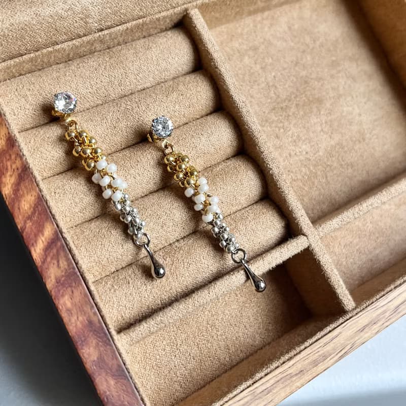 舞曲 手工耳環(#04)  水鑽耳針/耳夾 垂墜長耳環