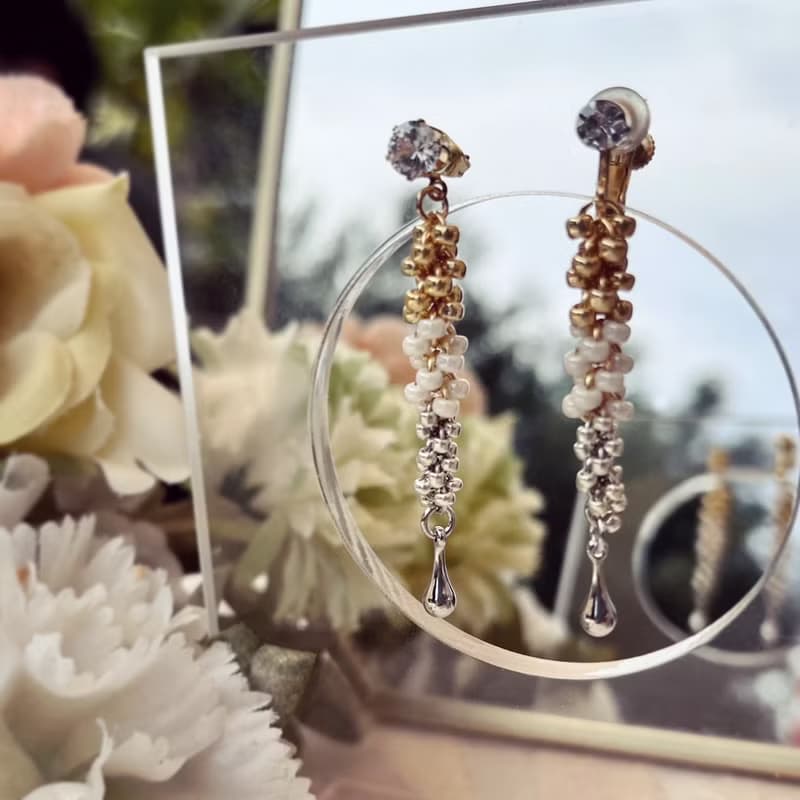 舞曲 手工耳環(#04)  水鑽耳針/耳夾 垂墜長耳環