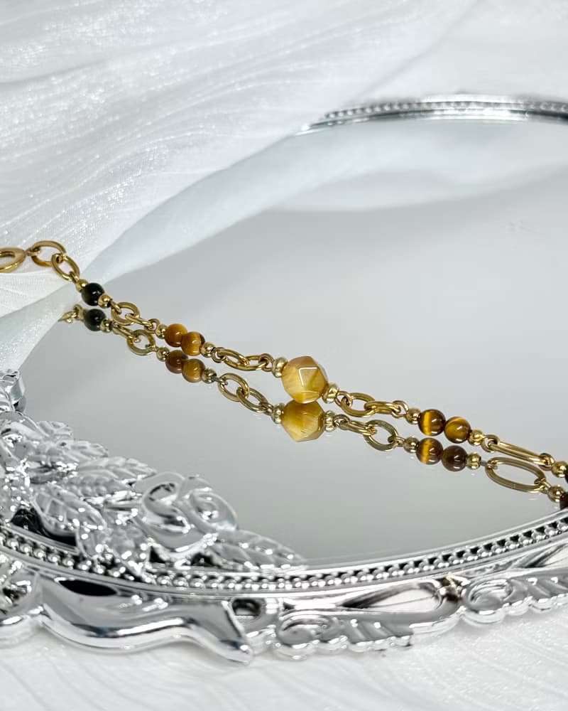 從容 招財黃金虎眼石水晶手鍊 - 金色醫療鋼/虎眼石/金曜石