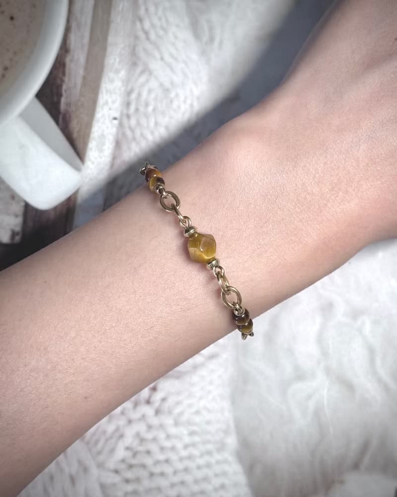 從容 招財黃金虎眼石水晶手鍊 - 金色醫療鋼/虎眼石/金曜石