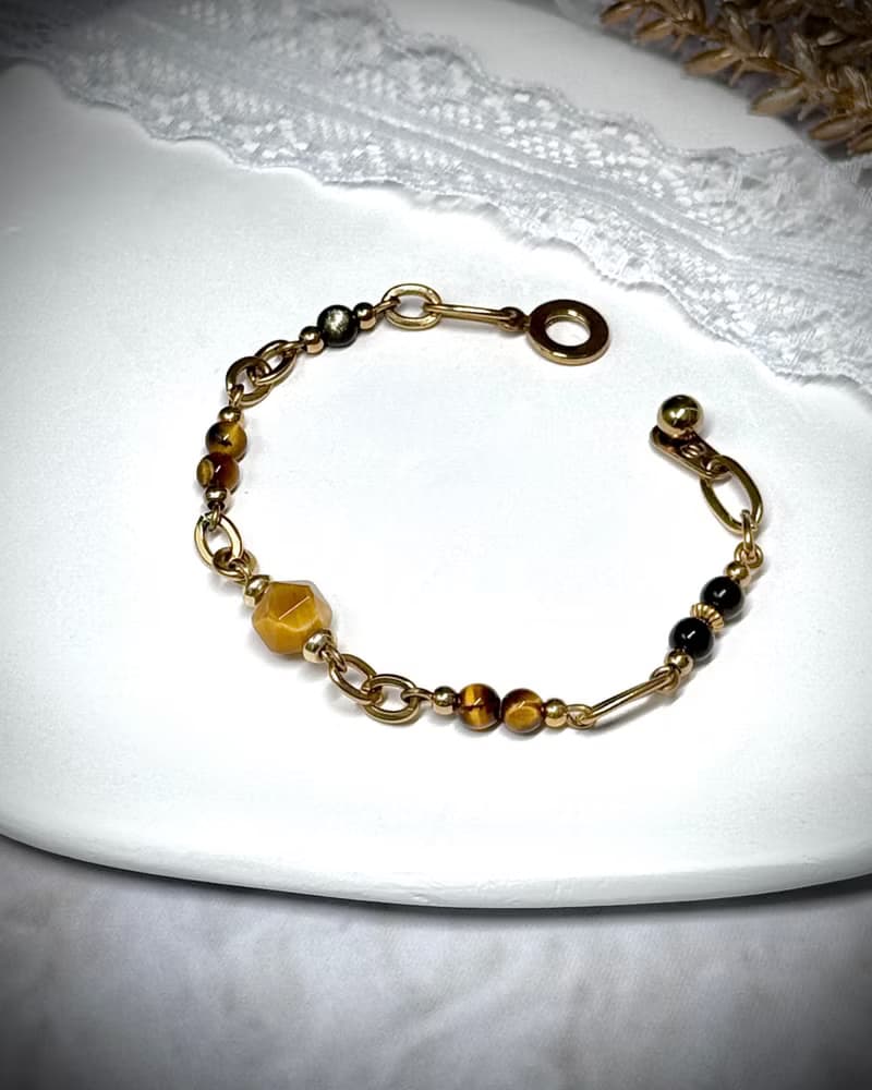 從容 招財黃金虎眼石水晶手鍊 - 金色醫療鋼/虎眼石/金曜石