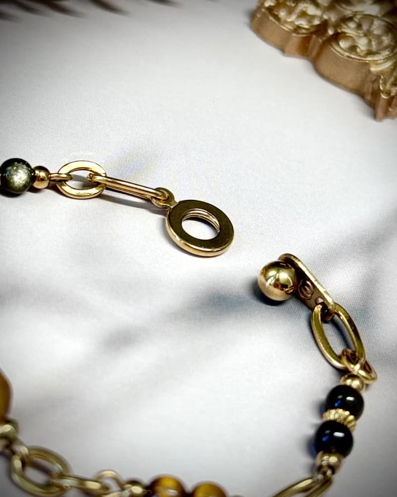 從容 招財黃金虎眼石水晶手鍊 - 金色醫療鋼/虎眼石/金曜石