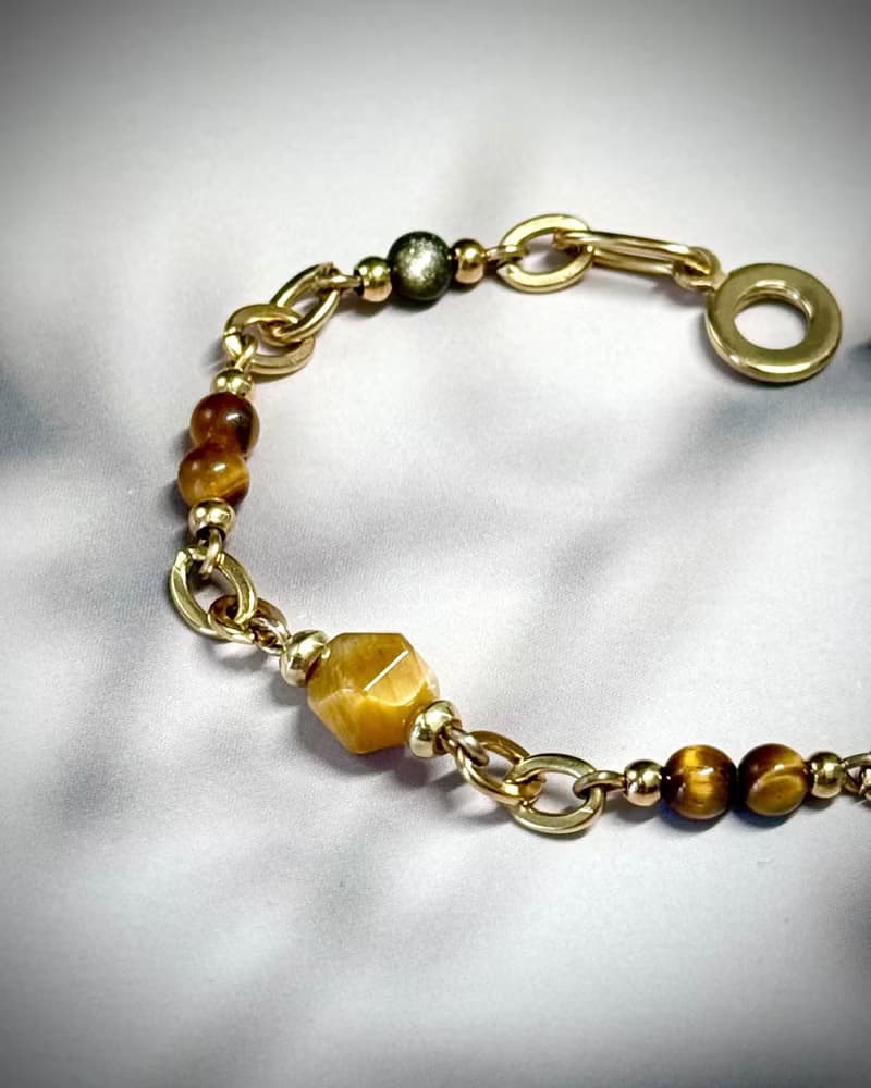 從容 招財黃金虎眼石水晶手鍊 - 金色醫療鋼/虎眼石/金曜石