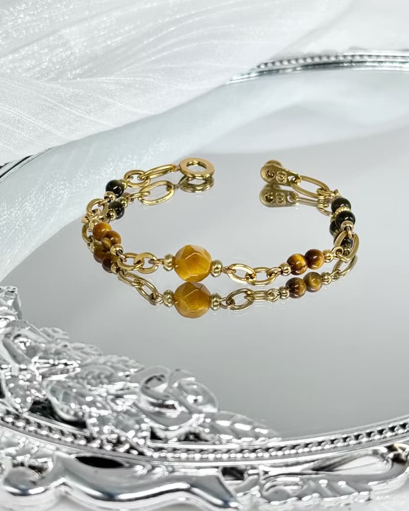 從容 招財黃金虎眼石水晶手鍊 - 金色醫療鋼/虎眼石/金曜石