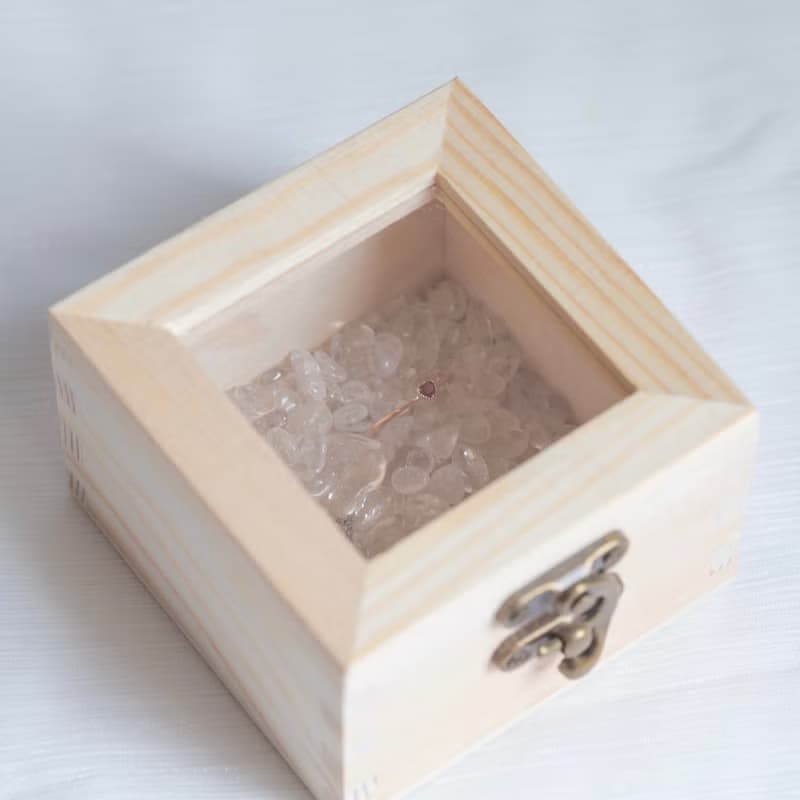水晶天然石飾品消磁木盒 自然原木色
