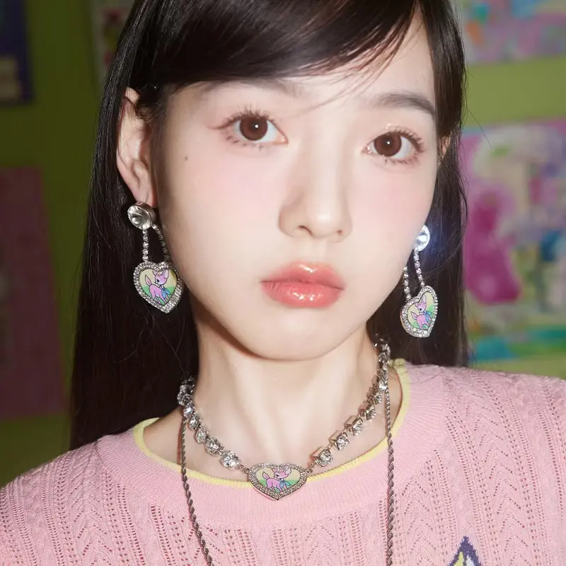 卡通小鹿 可愛鑲滿水鑽耳夾 耳釘 耳環