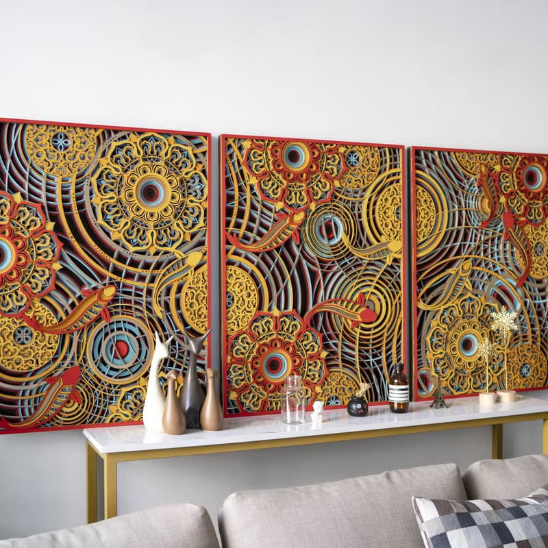 九魚圖|新中式玄關牆面裝潢鴻運錦鯉創意立體客廳壁掛裝