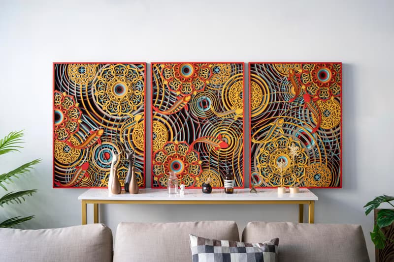 九魚圖|新中式玄關牆面裝潢鴻運錦鯉創意立體客廳壁掛裝