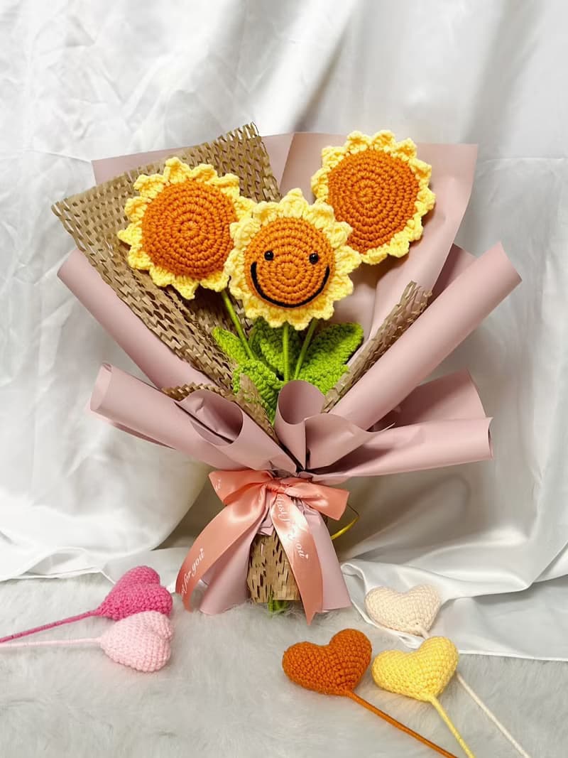 【WS │手工花 】編織花 毛線花  太陽花 畢業花束 七夕