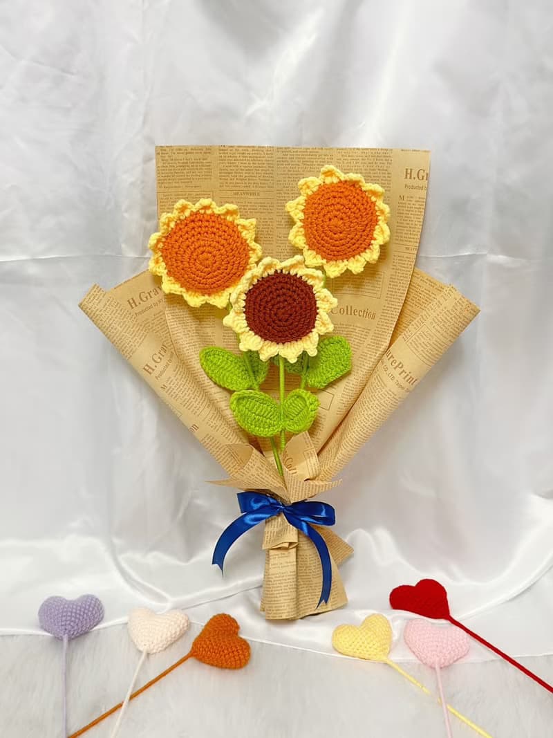 【WS │手工花 】編織花 毛線花  太陽花 畢業花束 七夕