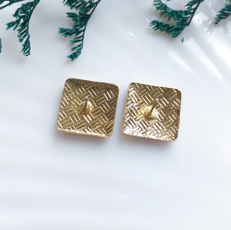 【西洋古董飾品 】景泰藍-小巧 藍紫調 小方塊幾何 知性 針式耳環