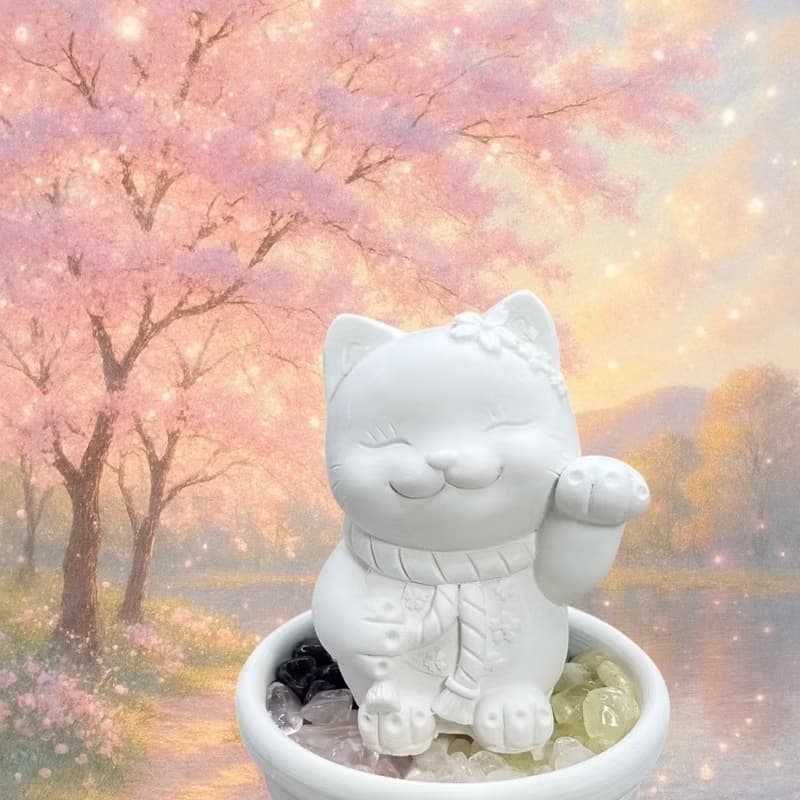 花耳招財貓 五行水晶擴香小盤套組  禪風療癒設計 贈5ML精油香氛