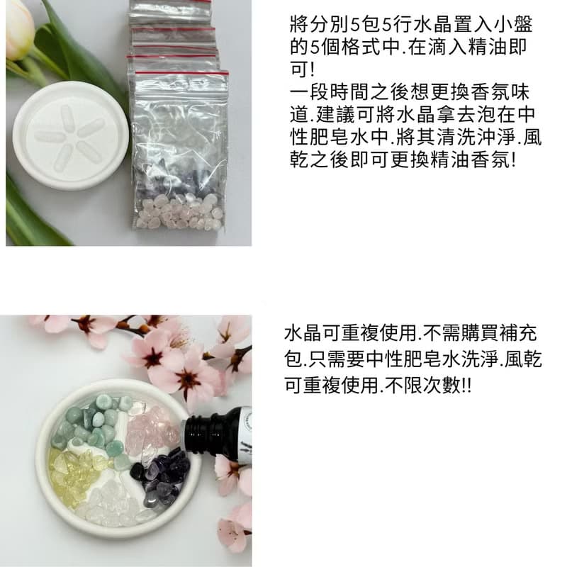 花耳招財貓 五行水晶擴香小盤套組  禪風療癒設計 贈5ML精油香氛