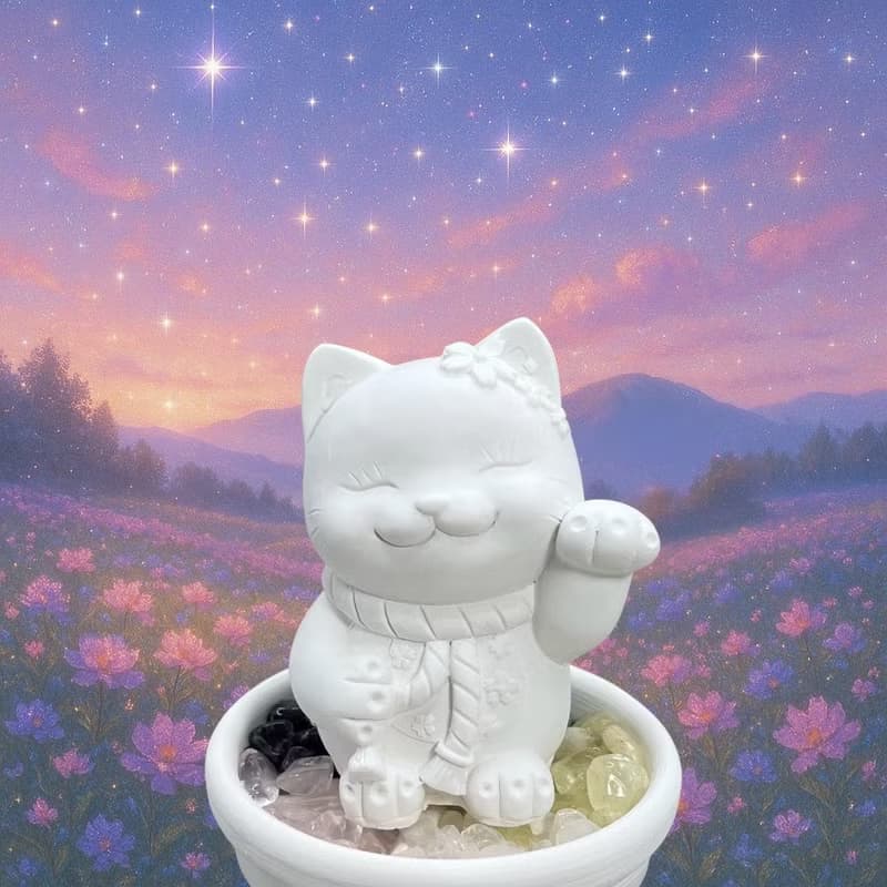 花耳招財貓 五行水晶擴香小盤套組  禪風療癒設計 贈5ML精油香氛