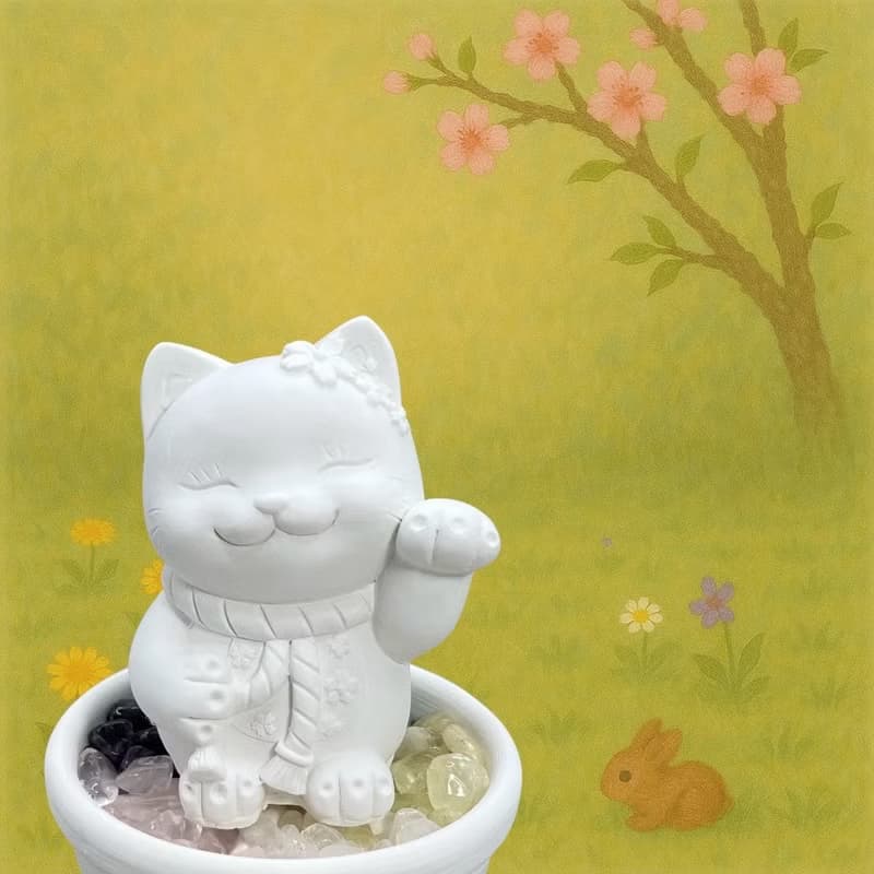 花耳招財貓 五行水晶擴香小盤套組  禪風療癒設計 贈5ML精油香氛