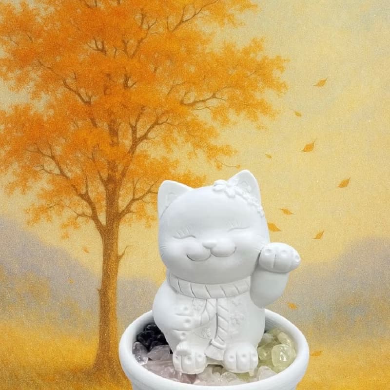 花耳招財貓 五行水晶擴香小盤套組  禪風療癒設計 贈5ML精油香氛