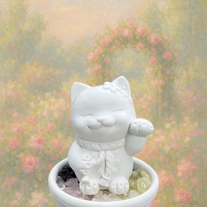 花耳招財貓 五行水晶擴香小盤套組  禪風療癒設計 贈5ML精油香氛