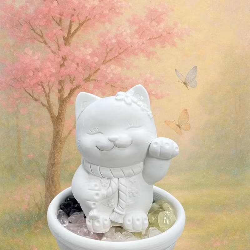 花耳招財貓 五行水晶擴香小盤套組  禪風療癒設計 贈5ML精油香氛