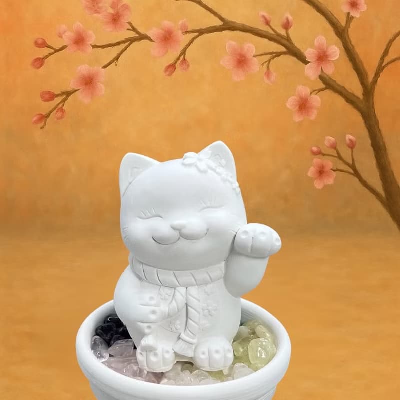 花耳招財貓 五行水晶擴香小盤套組  禪風療癒設計 贈5ML精油香氛