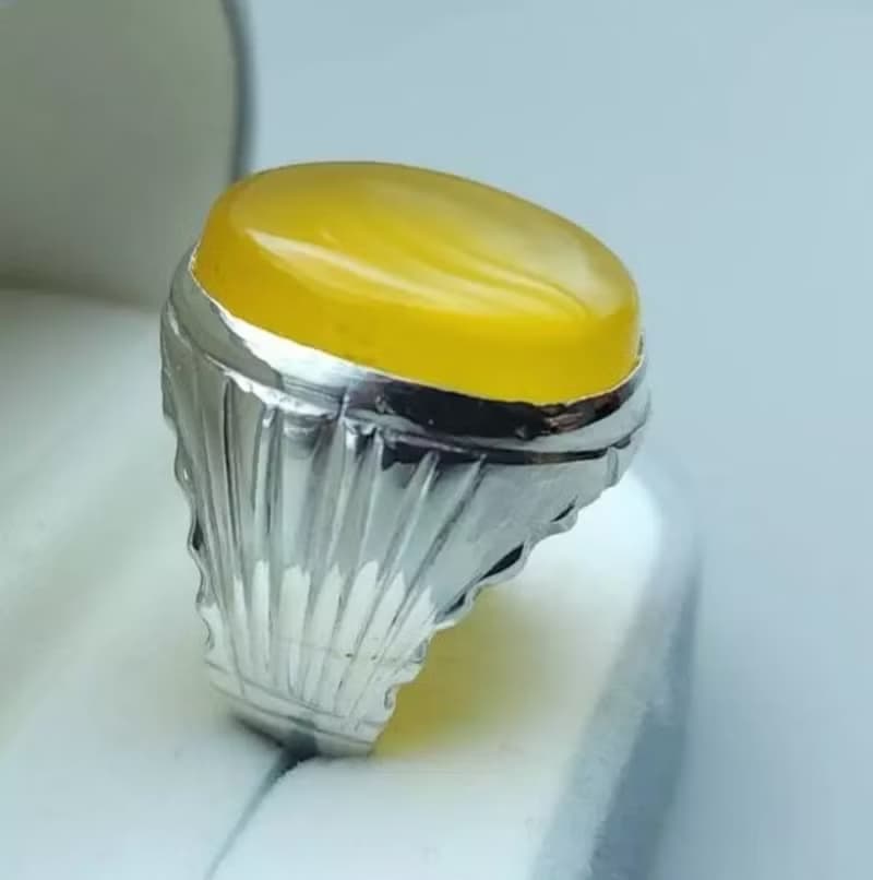 Yellow yamani aqeeq ring Yemeni Agate stone, Yellow aqeeq mens ring gift for men