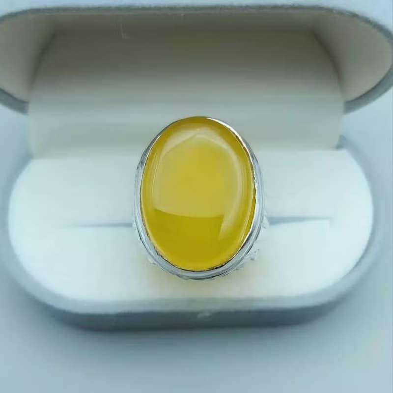 Yellow yamani aqeeq ring Yemeni Agate stone, Yellow aqeeq mens ring gift for men