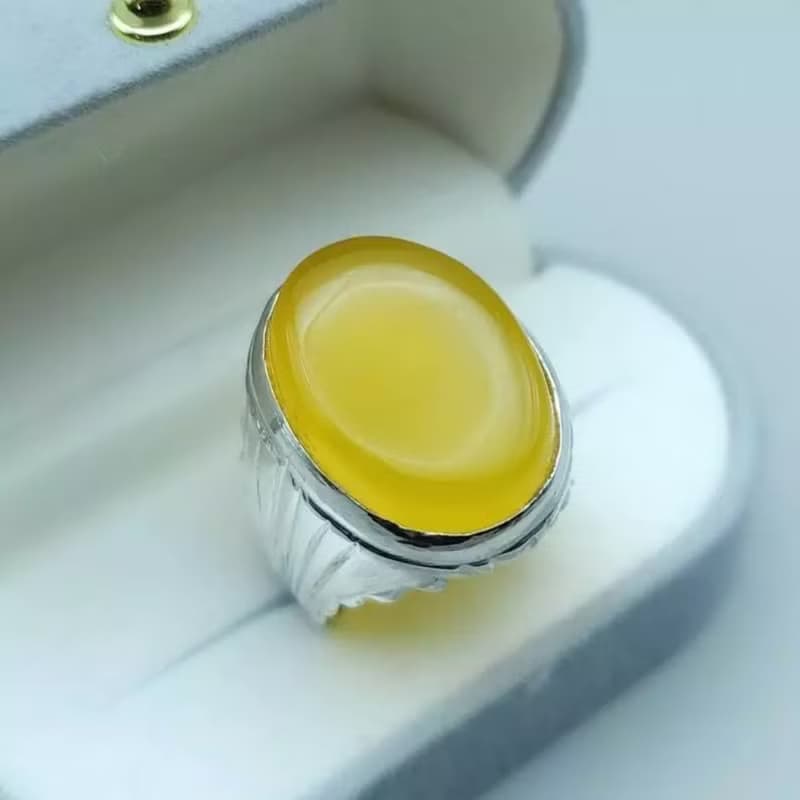 Yellow yamani aqeeq ring Yemeni Agate stone, Yellow aqeeq mens ring gift for men