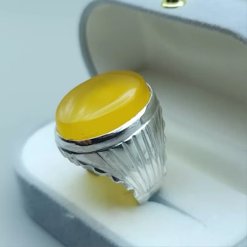 Yellow yamani aqeeq ring Yemeni Agate stone, Yellow aqeeq mens ring gift for men
