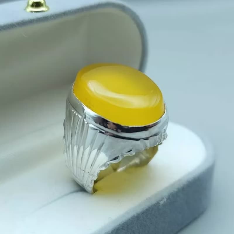 Yellow yamani aqeeq ring Yemeni Agate stone, Yellow aqeeq mens ring gift for men