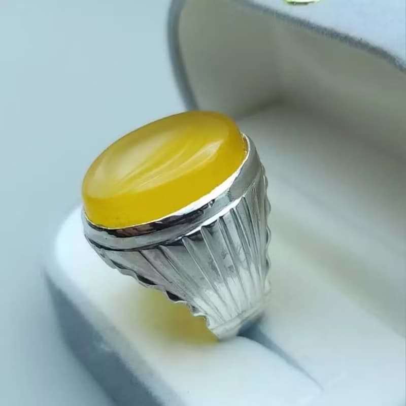Yellow yamani aqeeq ring Yemeni Agate stone, Yellow aqeeq mens ring gift for men