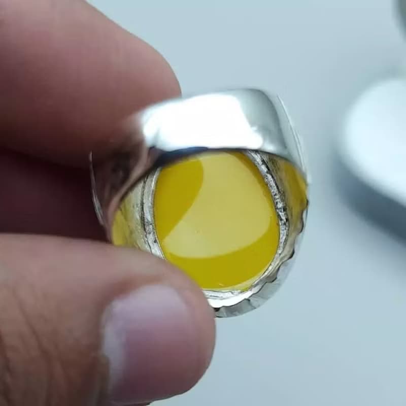 Yellow yamani aqeeq ring Yemeni Agate stone, Yellow aqeeq mens ring gift for men