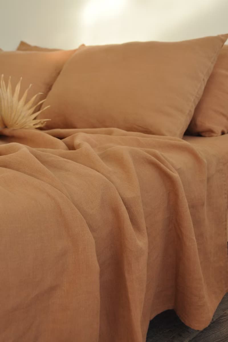 Clay linen flat sheet / Linen bedsheet / Softened stonewashed linen sheet