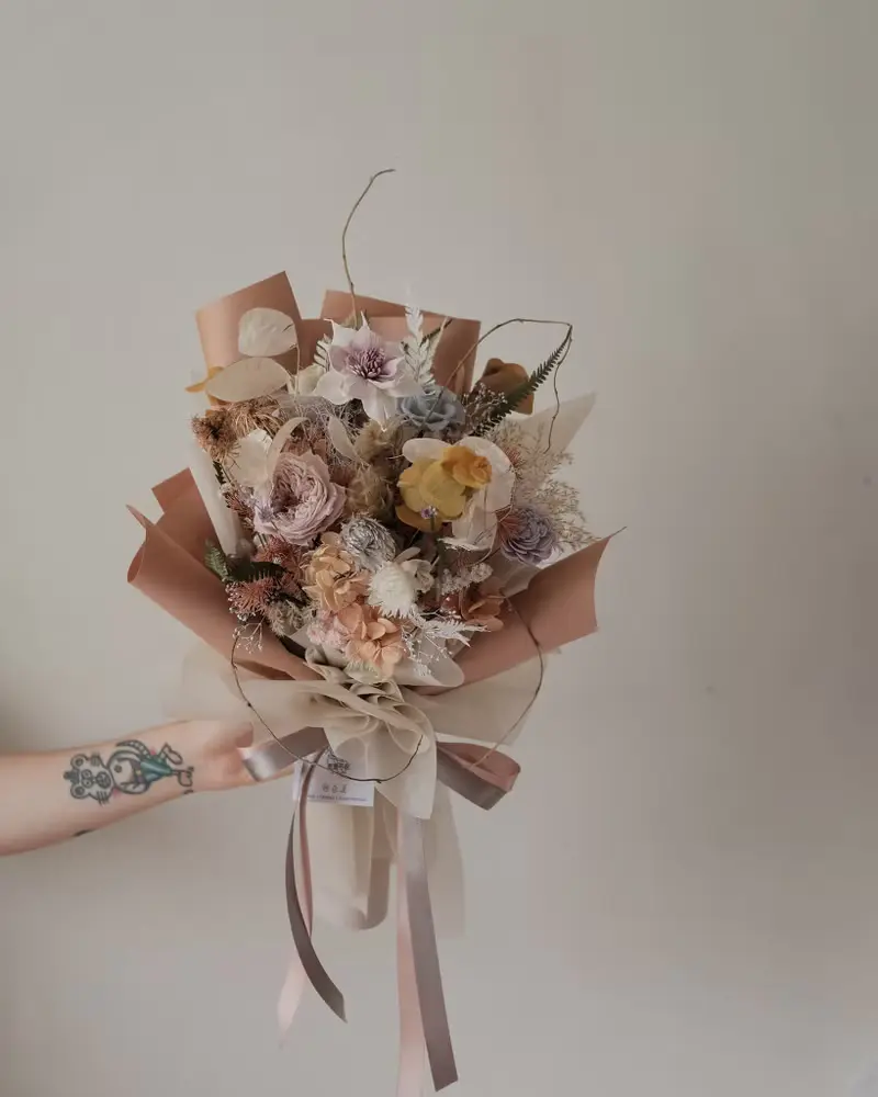 xuli.96 復古橘粉 永生花花束 情人節花束