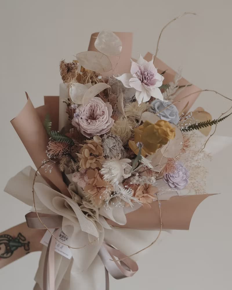 xuli.96 復古橘粉 永生花花束 情人節花束