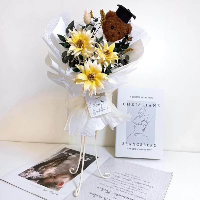 畢業小熊向日葵花束 乾燥花祝賀花禮
