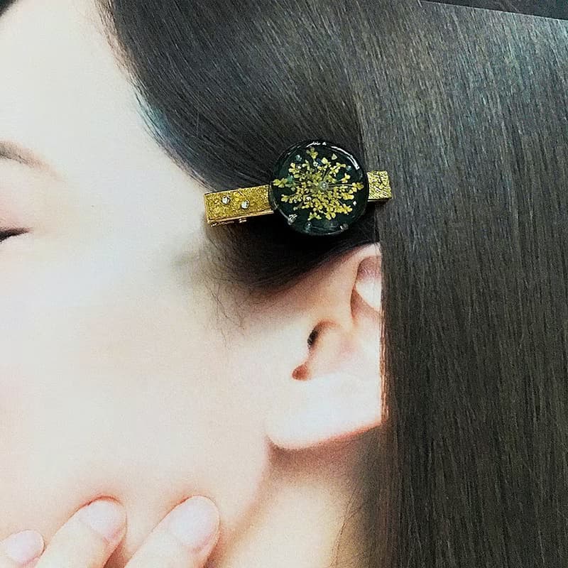 蕾絲花墨綠色-金髮夾 (附飾品禮盒)