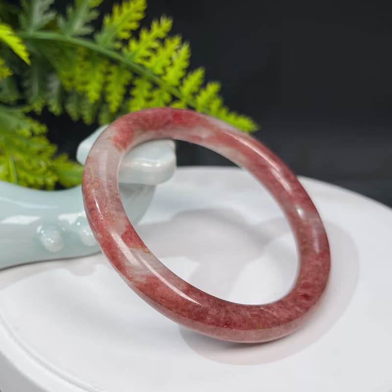 福利款 深玫粉薔薇輝手鐲58MM 水潤玉化閃片桃花玉手環 冷靜信心